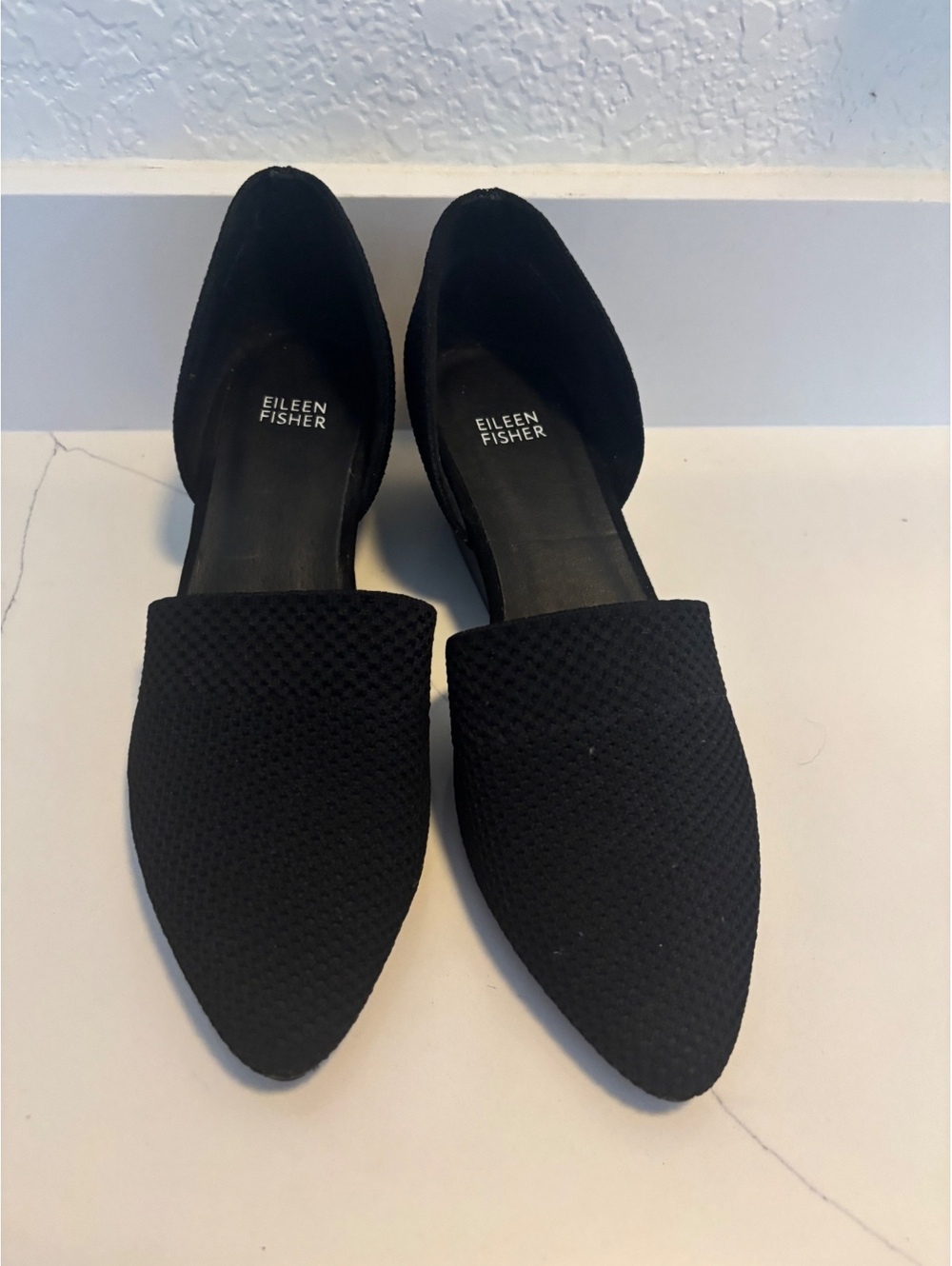 Eileen Fisher Hilly Suede d'Orsay Pump Wedge Heel Women's 9.5 Black Dress Shoe